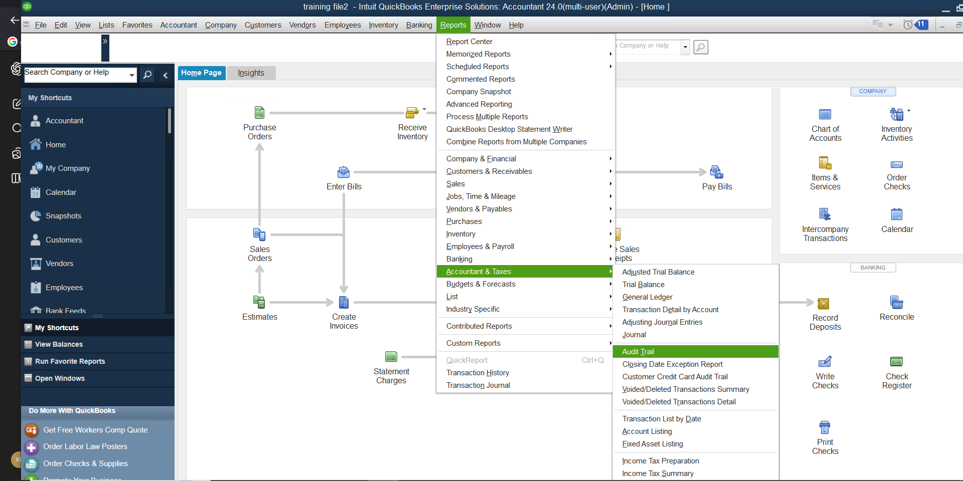 QuickBooks Desktop audit trail report