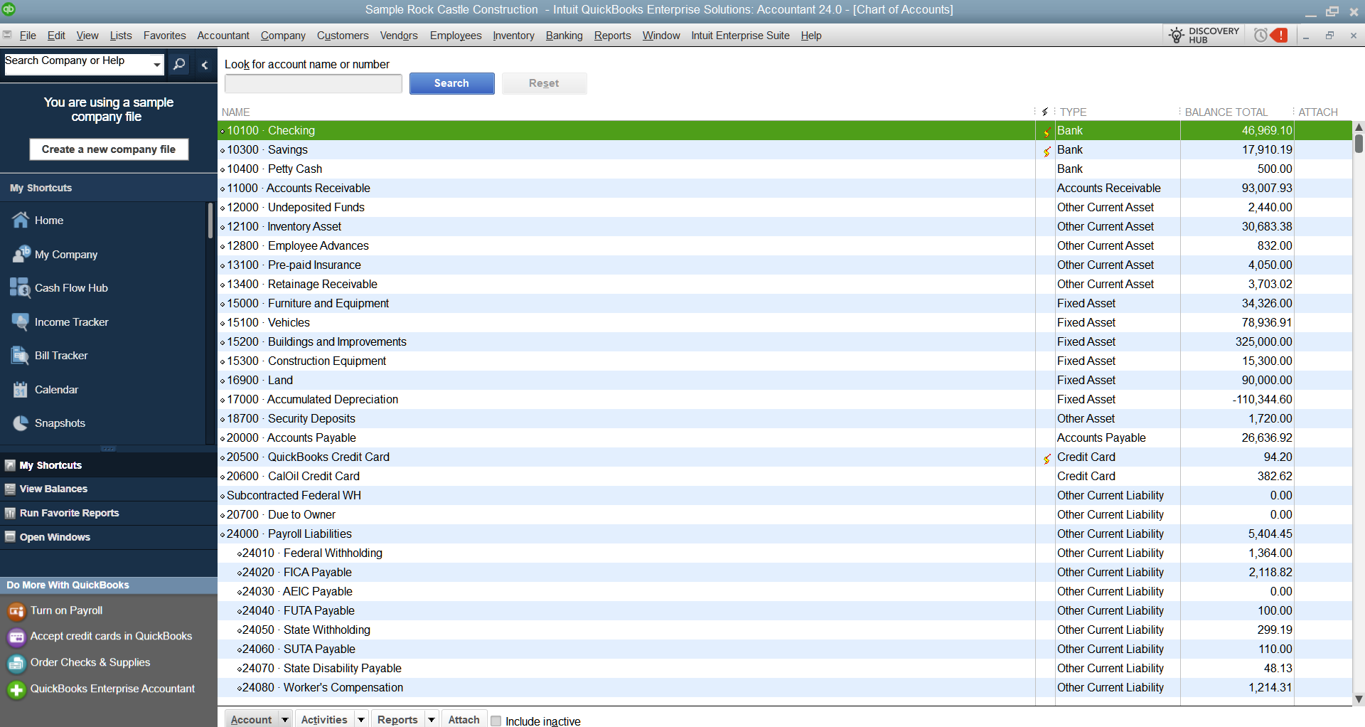 QuickBooks Desktop chart of accounts