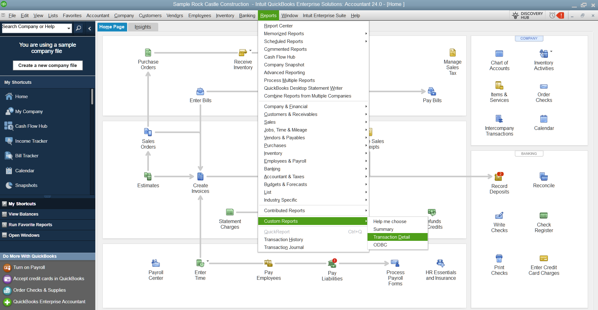 QuickBooks Desktop transaction detail report for custom reporting