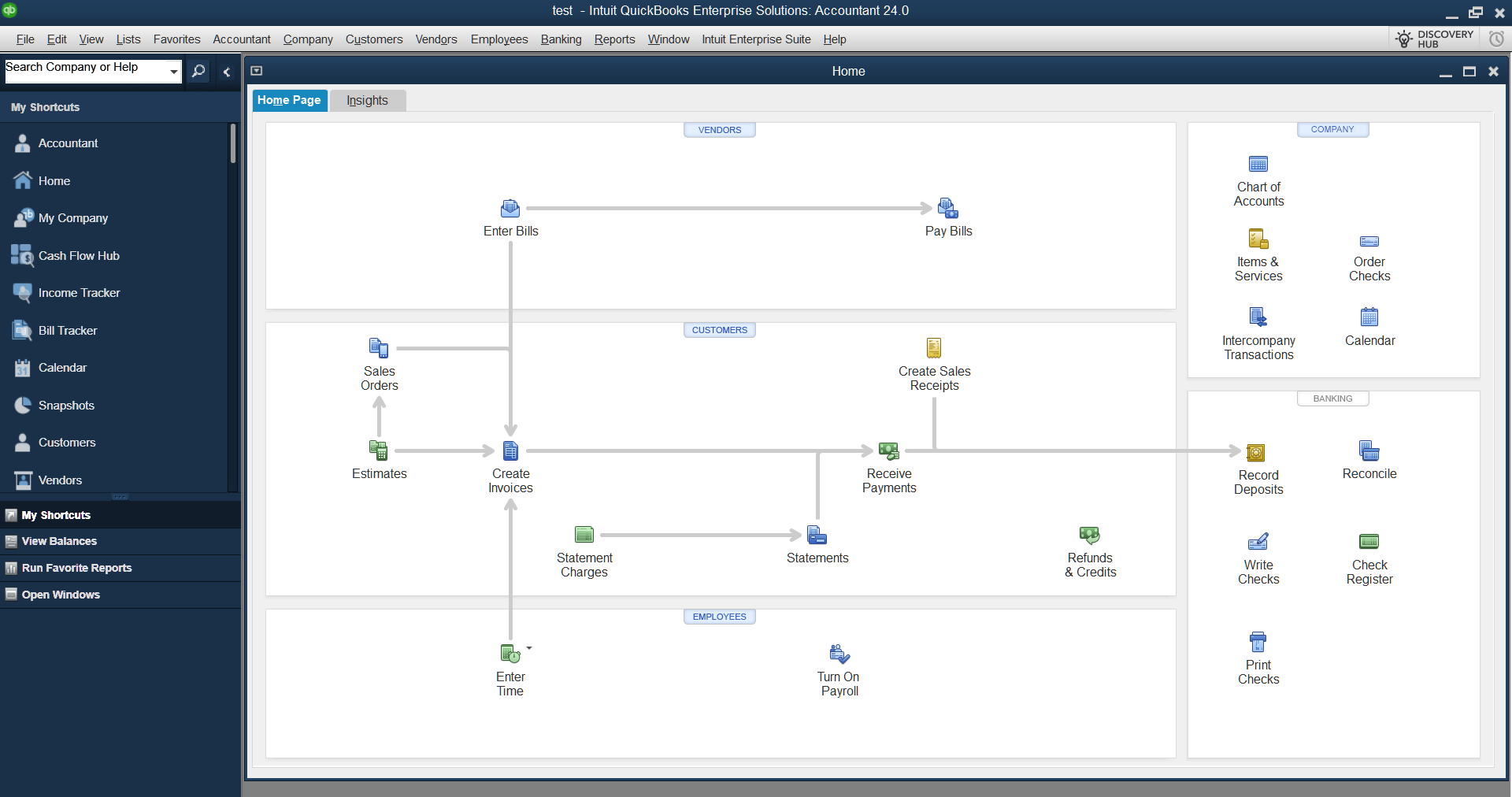 QuickBooks Desktop Enterprise home screen