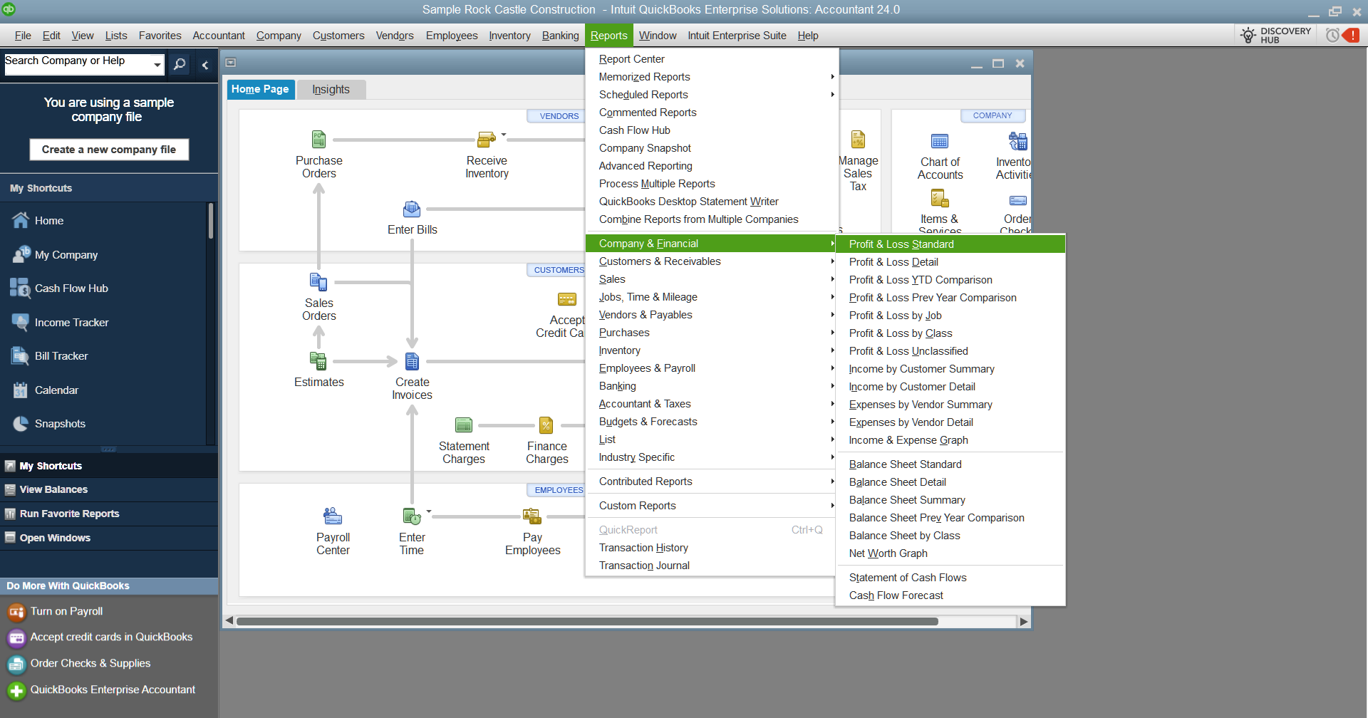 QuickBooks Desktop profit and loss comparison report